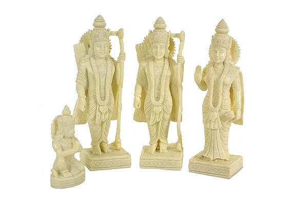 Resin Cold Cast Ram Darbar For Home Bhagwan Ram Darbar With Action Sita Laxman Hanuman Idol Statue Large Size White Color For Home Decor Mandir Temple, Height : 10 Inch