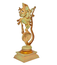 Brass Lord Ganesha figurine on Shesha Naag coil, full height view