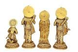 Back views of brass Ram Darbar statue idols on base, detailed headgear and drape
