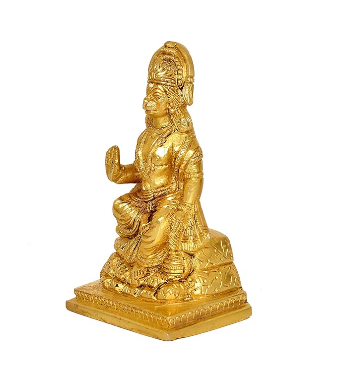 Brass Hanuman Ji Statue Bajrangbali Murti for Home Temple Decor (Height: 6 Inch)