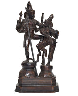 Shiva-Parvati Bronzefarbene Tanzidole mit erhobener Stabfigur und gefalteten Händen