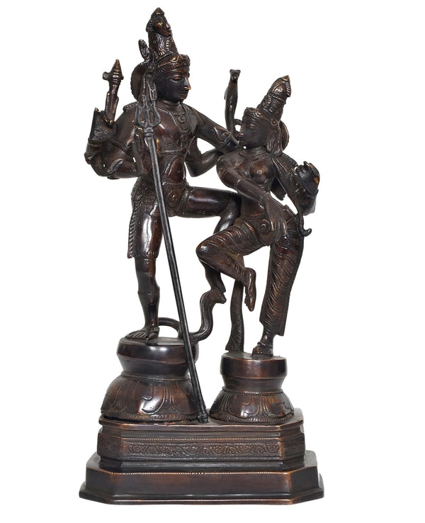 Brass Shiva Parvati Dancing Idols for Home Decor Office (Height :12.5 inch)