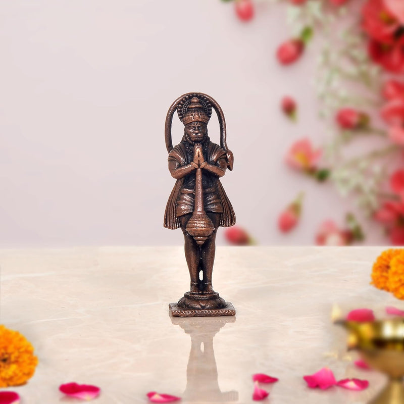 Copper Standing Hanuman Idol - Divine Lord Hanuman Statue for Home and Temple Pooja Decor (Height 2.5 Inch)