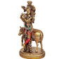 Resin Lord Krishna with Cow Idol Statue | Home Decor | Multicolour | Height 11 Inches