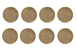 Backs of set of 8 brass wall plaques, plain round discs with mounting holes