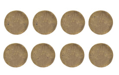 Backs of set of 8 brass wall plaques, plain round discs with mounting holes