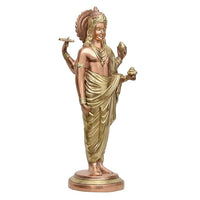 Brass Dhanvantari statue (18 in), side view holding a medicine bowl and staff