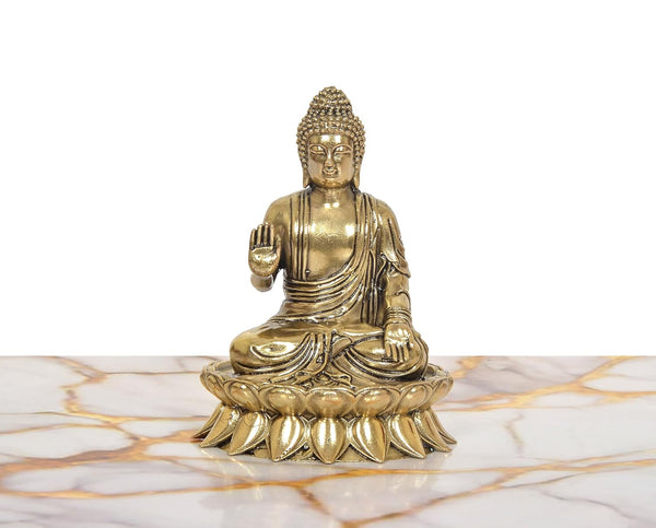 Superfine Brass Abhaya Mudra Buddha Idol (Height: 4.5 Inches) Entryway Setting