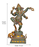 Dancing Ganesha brass statue, 19 in height, 14 in width, decorated base