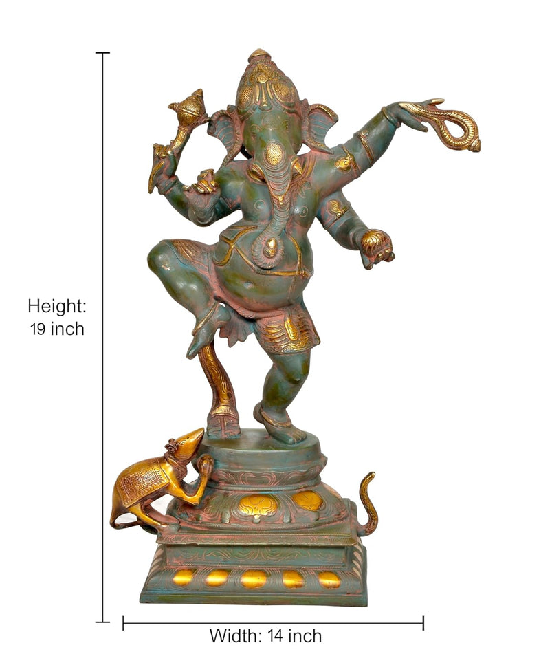 Brass Lord Dancing Ganesha Murti - Ganesh Religious Statue for Home Temple (Height 19 Inch)