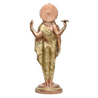 Brass Dhanvantari statue (18 in), back view with draped sash and crown