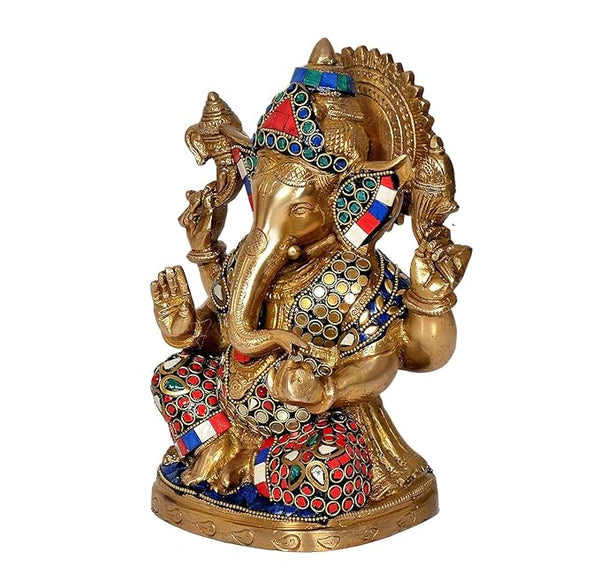 Brass Ganesha Ganesh Ganpati Statue Idol murti, Height : 9 inch Entryway Setting