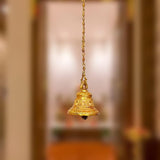 Ganesha bell in antique-style brass with hanging beaded chain and clapper