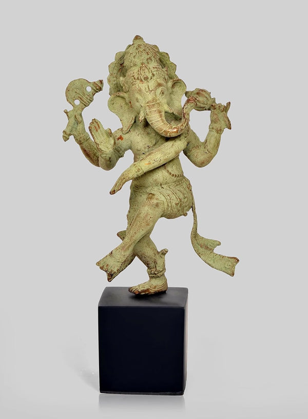 Vintage Indonesian Bronze Dancing Ganesha Statue with wooden base  (Height 16 Inch)