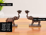Copper elephant figurines set of 2, 2-inch height, ornate carved design