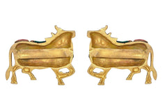 Brass Kamdhenu cow pair wall hanging, backside view with arched body handles