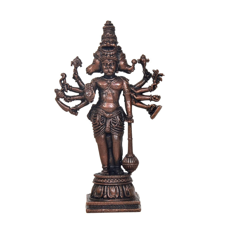 Copper Standing Panchmukhi Hanuman Idol for Home Temple and Spiritual Decor (Height 4.5 Inch)