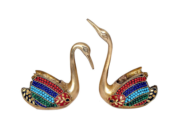 Brass Swan Pair Statue| Tissue holder | paper weight (Height: 7.5 Inches) Study Setting