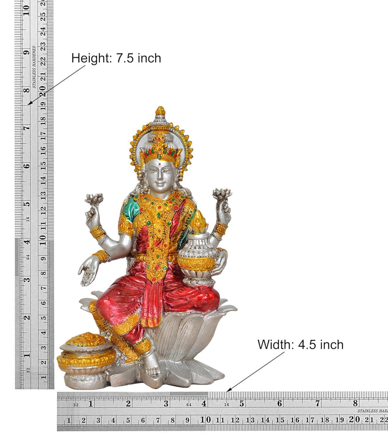 Cold Cast Handcrafted Lord Lakshmi Murti Sitting On Lotus in Resin for Home Decor Mandir Puja (Height : 7 inch)