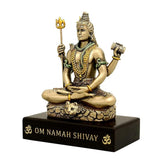 Lord Shiva dhyan mudra resin statue on black base with “OM NAMAH SHIVAY” text