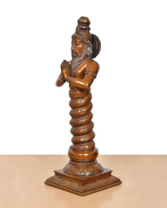 Brass Maharishi Patanjali statue, side view with hands together in namaste