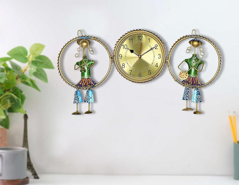 Iron Wall decor with Clock musician Wall Hanging for Home Decor (Height 11 Inch)