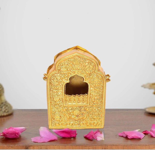 Metal Tibetan Buddhist Large Gau Box (Height 4 Inch) Mandir Setting