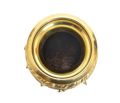 Brass Vishnu Dashavatara kalash showpiece with circular rim and dark interior, 7 in
