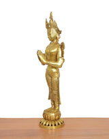 Namaste Standing Tara brass murti, side view, prayer hands together
