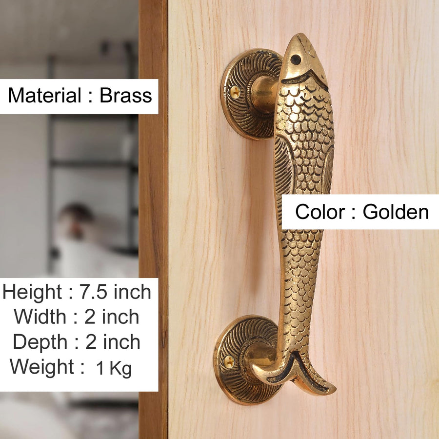 Brass Fish Design Door Handle Pair (Pack of 2) (Height : 7.5 inch) Craft Detail