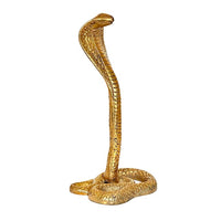 Brass Naag Dev Lord Shiva snake figurine angled view of hood and coiled stand base
