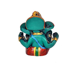 Back view Ganesha resin idol statue, teal back with red and gold waist cloth