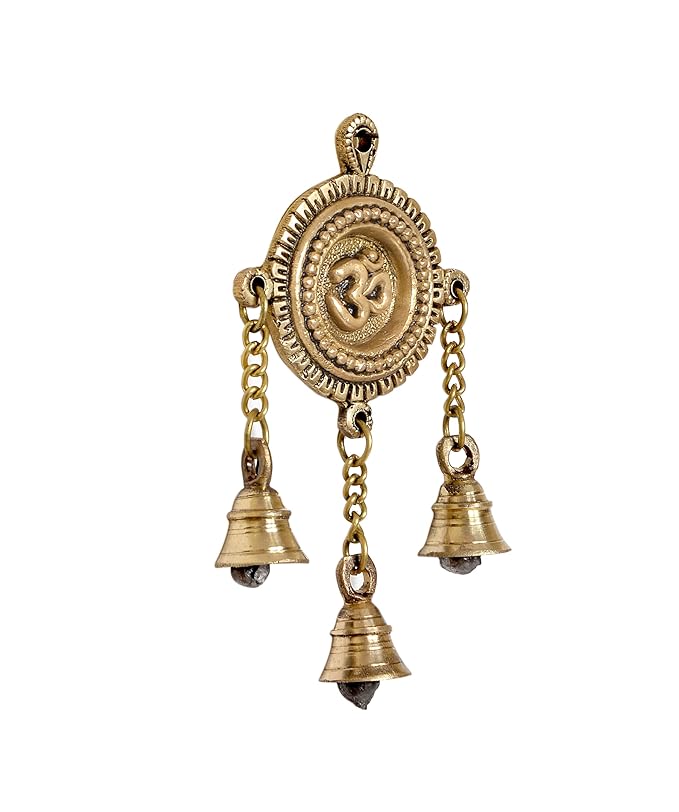 Brass Om Hanging with Bells - Spiritual Home Decor | Sacred Om Wall and Door Hanging Bells | Meditative Decorative Bells for Peace and Harmony (Height : 7 Inches)