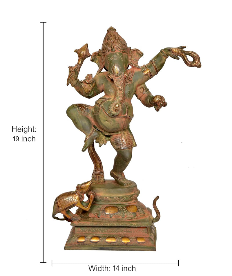 Brass Lord Dancing Ganesha Murti - Religious Statue for Home Temple (Height 19 Inch)