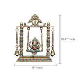 Messing-Ganesha an Schaukel, Maße 10.2×9 inch, dekorativer Rahmen mit Ketten