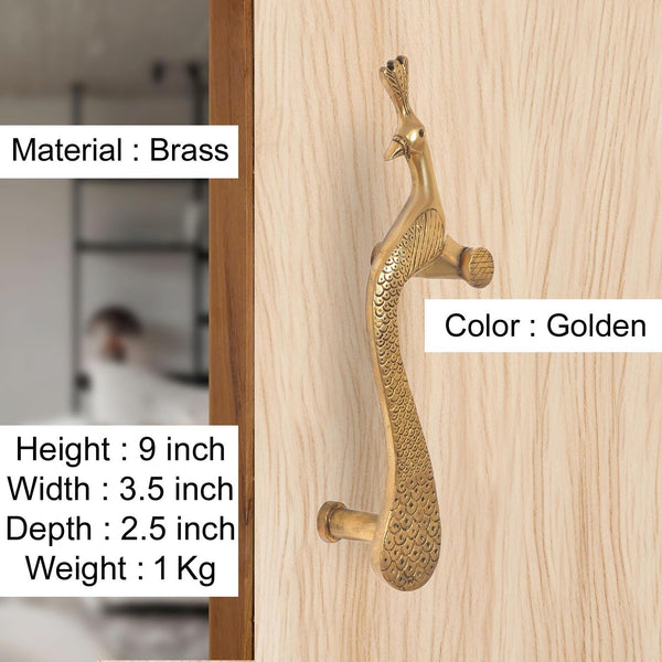 Brass Peacock Design Door Handle Pair (Pack of 2) (Height : 10 inch) Entryway Setting