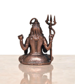 Copper Lord Shiva sculpture, rear view with jataa hair and trident