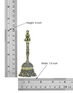 Superfine brass pooja bell with Hanuman on top, 4 inch height; 1.5 inch width