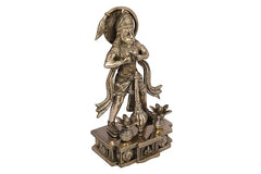 Brass Bajrangbali figure on base, hands holding small mace, side view