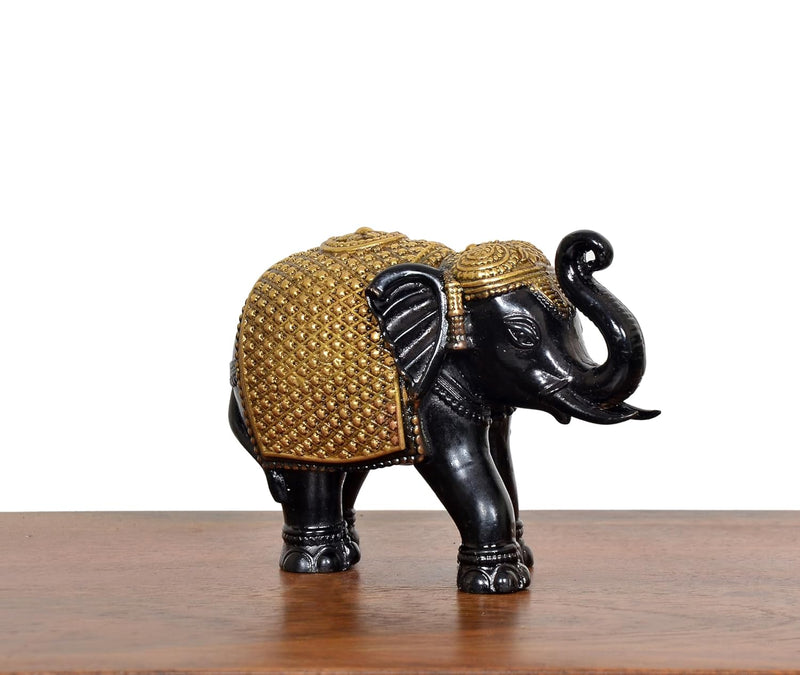 Bronze Elephant Idol For Home Decor (Height: 3 Inch) (Gold and Black)