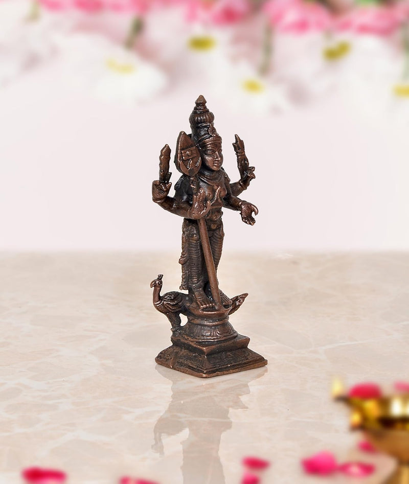 Copper Standing Lord Kartikeya Murugan Murti Decorative Showpiece Copper Murti (Height 3 Inch)