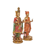 Resin Swami Narayan statue set, 7 inch multicolor—rear/side view of both idols