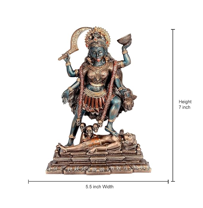 Resin Kali Maa Sculpture Murti Adi Shakti Ma Goddess Kali Cold Caste Idol Murti, Pack of 1 (Multicolor)