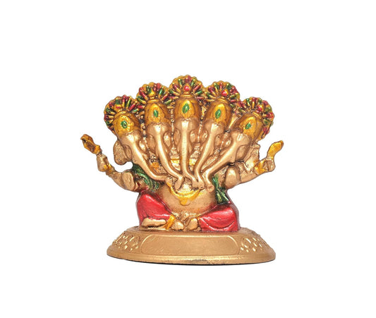 Resin Panchmukhi Ganesha Idol – Five-Head Ganesh Murti for Home Decor, Office, Temple, Mandir Pooja & Car Dashboard (Height :2.5 Inches)