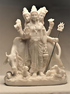 White antique marble-finish deity statue holding trident, 8 in