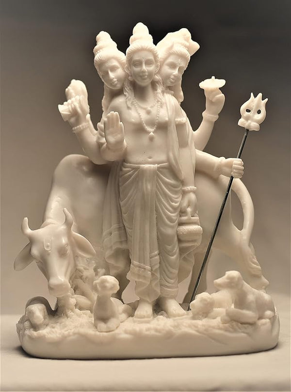 Sai Divya Antique Marble Finish Shri Dattatrey Statue (White, 8 Inch) Mandir Setting