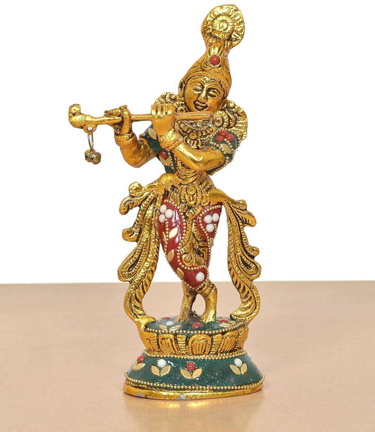 Metal Lord Krishna Sculpture (Height 8.5 Inch)