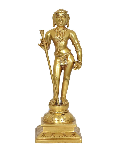 Brass Standing Lord Kartikeya Murugan Swaminatha Murti for Home Decor Pooja Mandir Decorative Showpiece Brass Murti (Height 11.5 Inch)