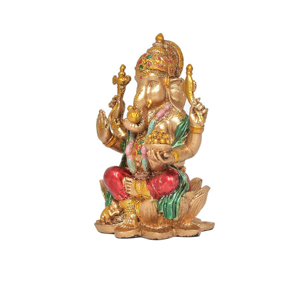 Resin Lord Ganesha Sitting on Lotus Idol – Religious Ganesh Murti for Home Decor, Mandir Pooja & Car Dashboard (Height :3 Inches) Study Setting