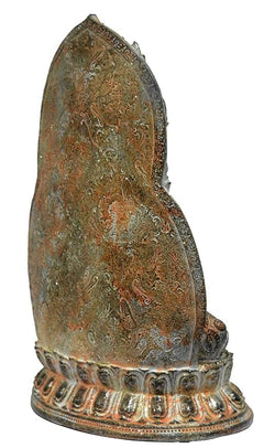 Resin Buddha idol back, textured patterned arch with base pedestal, 31 cm